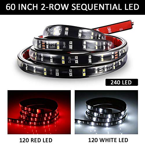 SIZZLEAUTO Truck Tailgate Bar 60" 2-Row 240 LED Strip Sequential Turn Signal Brake Reverse Taillight Red/White for Pickup RV SUV Trailer Car Towing Vehicle No Drill