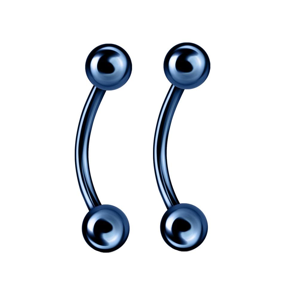 PiercedOff Blue Titanium IP over 316L Surgical Steel 1.2mm Curved Barbell with 4mm Balls - Length 10mm - Sold as a Pack of 2 Barbells
