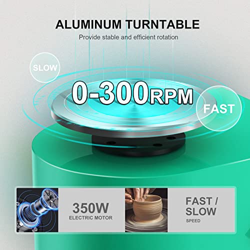 VAYOTOY Electric Ceramic Lathe 25 cm Ceramic Wheel with Manual Handle and Foot Pedal 350W Motorized Electric Ceramic Wheel Machine 300RPM Electric Pottery Lathe DIY Crafts