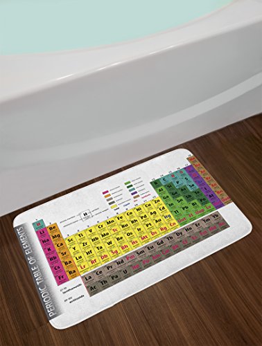 Ambesonne-Modern-Bath-Mat-Periodic-Table-of-Elements-PHD-Chemistry-Student-Family-for-Science-Lover-Education-Plush-Bathroom-Decor-Mat-with-Non-Slip-Backing-295-W-X-175-L-Inches-Multicolor