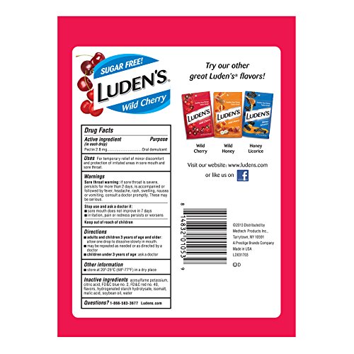 Luden's Cough Drops Throat Drops, Sugar Free, Wild Cherry 25 Each (6