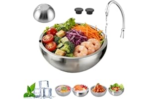 304 Stainless Steel Insulated Salad & Dipping Bowl, Double Wall Hot & Cold Serving Dish with Water Injection for Freezing or 