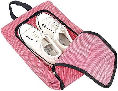 Crystallove Portable Waterproof Nylon Mesh Travel Shoes Storage Bag with Zipper Closure (Red)