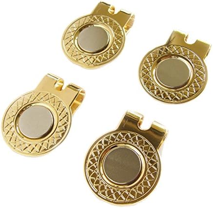 4 Gold Magnetic Hat Clips for Metal Golf Ball Markers (Type #3, Gold)