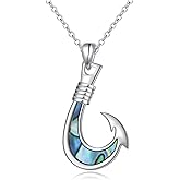 DAOCHONG S925 Sterling Silver Simple Hawaii Fishing Fish Hook Pendant Necklace for Women Birthday Gift