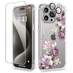 GVIEWIN for iPhone 15 Pro Case Floral, with Screen