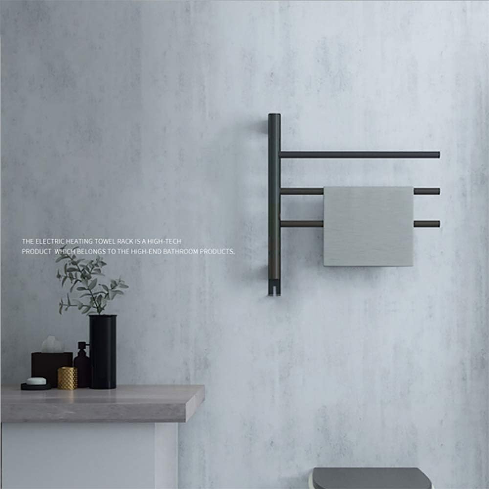 LJNYF Black Electric Towel Rack, Wall Mounted Towel Warmer, Bathroom Heated Towel Rack, Punch Free Installation, Let You No Longer Feel The Wetness Of The Towel, Hardwired