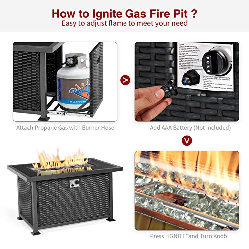 UMAX Outdoor Propane Gas Fire Pit Table, 44 Inch 50,000 BTU Gas Auto