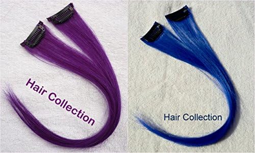 Hair Collection - 12" Blue &amp;Purple - Human Hair Clip In Extensions for Highlights(2 each)
