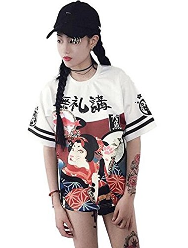Girl Japanese Street Style Exaggerated Printing Loose T-shirt Student Teenager Tops Letter Harajuku Cloth
