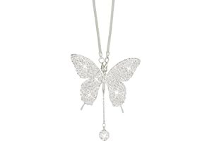 WEDFEIR Bling Butterfly Diamond Car Accessories - Crystal Rear View Mirror Charms for Women, Valentine's Day Gifts - Silver