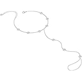 Hand Chain Siver Bracelet for Women, Silver Beaded Ring Hand Chain Finger Ring Cubic Zirconia Dainty 14K Gold Plated Cross Bracelet Chains for Women Simple Body Jewelry