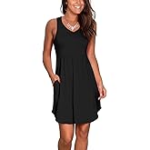 Atizon Casual Summer T Shirt Dress for Women V Neck Swing Elastic Tunic Short Sundress with Pockets