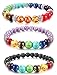 Dhnewsun Men,Women 8mm Lava Rock Beads Chakra Bracelet Black Healing Energy Stone Gemstone Bracelet (3-Piece)