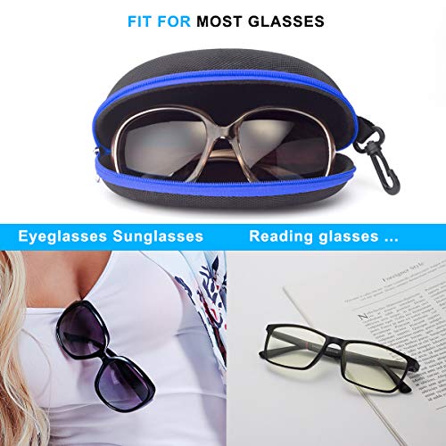 Sunglasses Case,(3 Pack) JACNITAD Portable Travel Zipper Eyeglasses Case Hook(2Blue1Black)