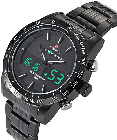 Quartz Analog Digital Watches Mens Stainless Steel Waterproof Army Military Sports Wrist Watch 9024 Black