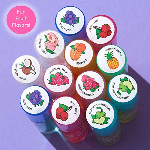 Expressions girl 12pc Roll On Lip Gloss Set with Carrying Case, Glossy Lip Make-up for Kids and Teens - Fruity Flavors, Non Toxic, Kid Friendly, Party Gift, Best Friends