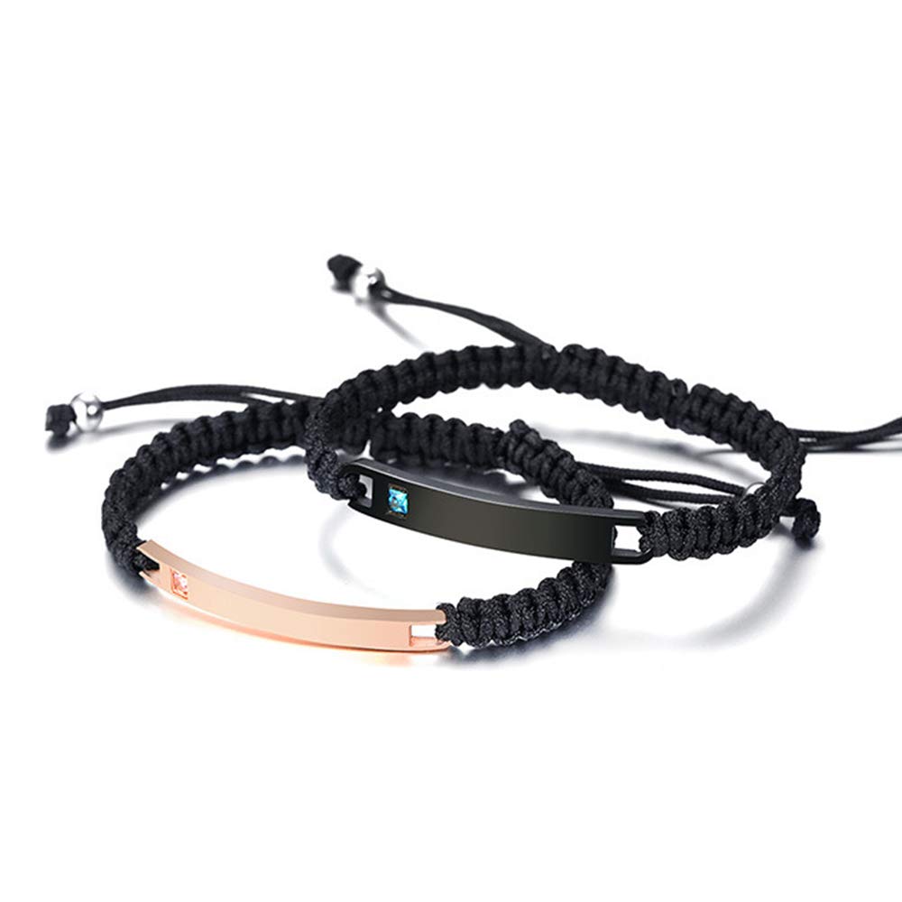 GAGAFEEL Custom Engraved Personalized Crystal Bracelet Men Women Stainless Steel Wrist Bangle Couple Gift (Couple 3)