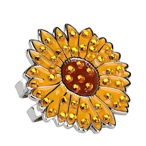 Golf Ball Marker, Stainless Steel Magnetic Hat Clip with Rhinestone Chrysanthemum Pattern, Anti-Slip Compact Lightweight for Golfers Brim Carry