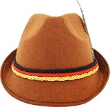 German Alpine Bavarian Oktoberfest Brown Costume Hat with Feather (Brown)