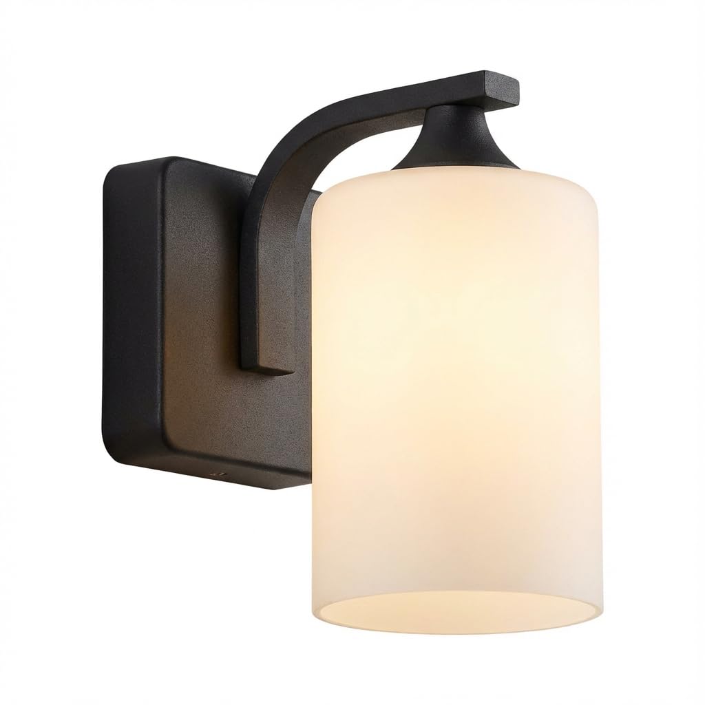 LASIDE Outdoor Wall Lights, Anthracite Grey E27 Glass Lantern Outside Wall Lights Electric, IP44 Waterproof Aluminium Garden Wall Light Mains Powered for Patio, Terrace, Balcony, Porch, Garage