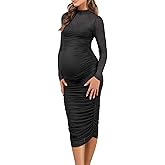 Dedysler Maternity Mesh Bodycon Dress for Wedding Guest Sexy Mock Neck Baby Shower Long Sleeve Pregnancy Clothes with Zipper