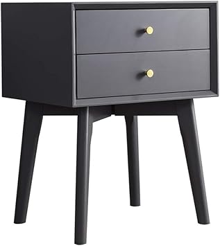 Amazon Com Solid Wood Bedside Table With 2 Drawer Small Storage Cabinet Simple Modern Bedroom Narrow Storage Nightstand Nordic Style Color Gray Black Size 46x38x61cm Furniture Decor