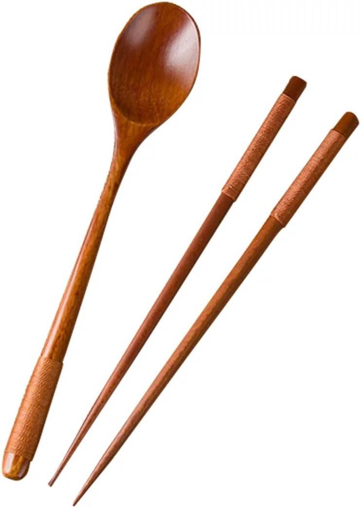 WARRAH Bamboo Twist Chopsticks Authentic Natural Bamboo Japanese Chopsticks With Spoon - Bamboo Noodles Cooking Chopsticks Chopstick Set, Bamboo Chopstick, Bamboo Spoon Colour 1