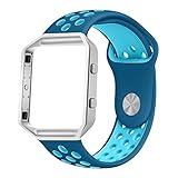 UMTELE Soft Silicone Replacement Strap with Silver Frame for Fitbit Blaze Smart Fitness Watch, Large, BlueOrbit/GammaBlue