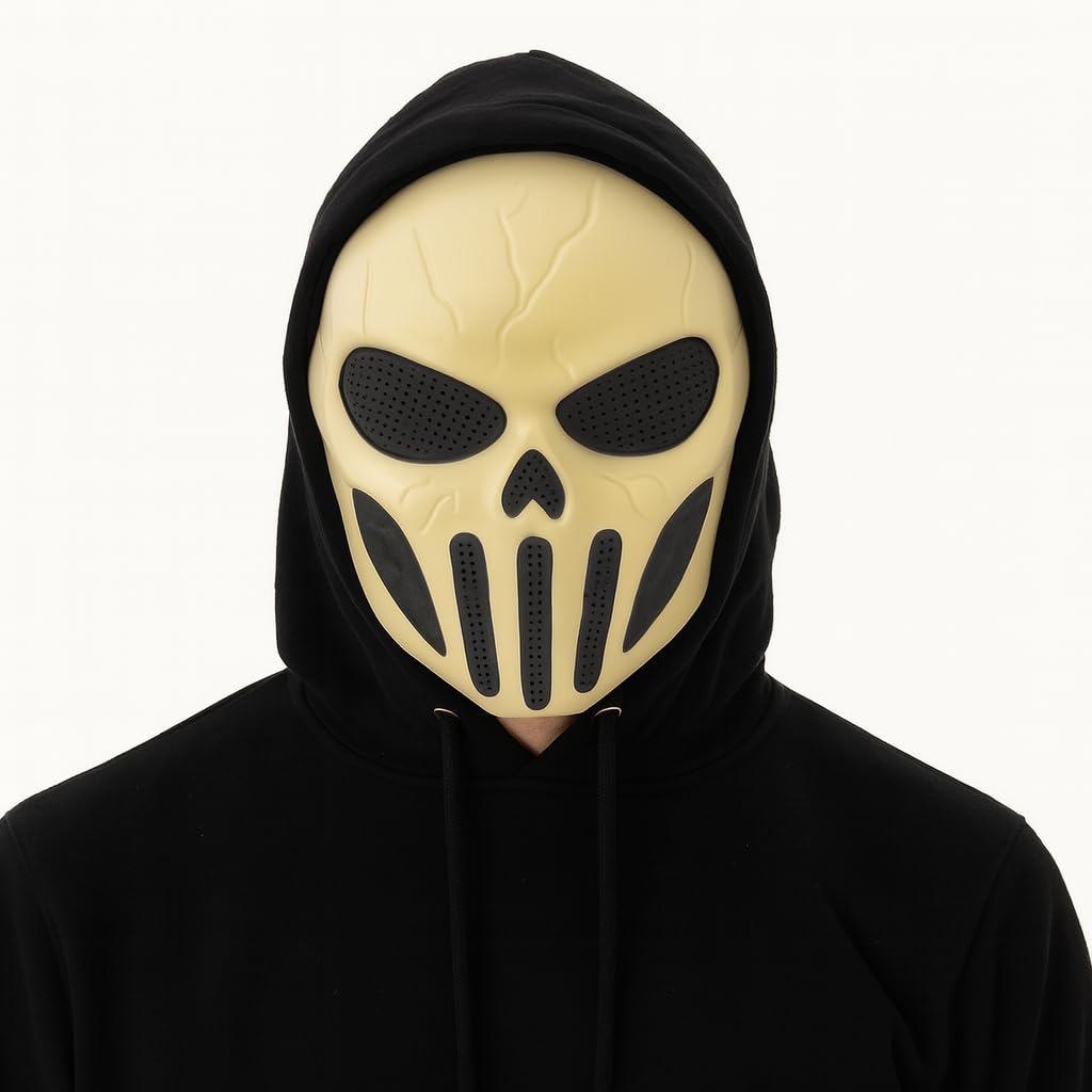 Halloween Mask Light Skeleton Full Face Hockey Costume Adult Outfit Scary Spooky Horror Party Fancy Dress Cosplay For Men Women (HM29)