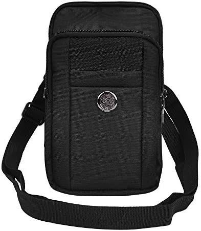 3 Ways Oxford Crossbody Bag Phone Purse Wallet Holster Pouch w/Belt Loop Carabiner Clip for Samsung Galaxy Note 9 8 S9 Plus S8 Plus S8 Active J7 Prime, LG V40 ThinQ Stylo 4 Stylo 3, CAT S61 (Black)
