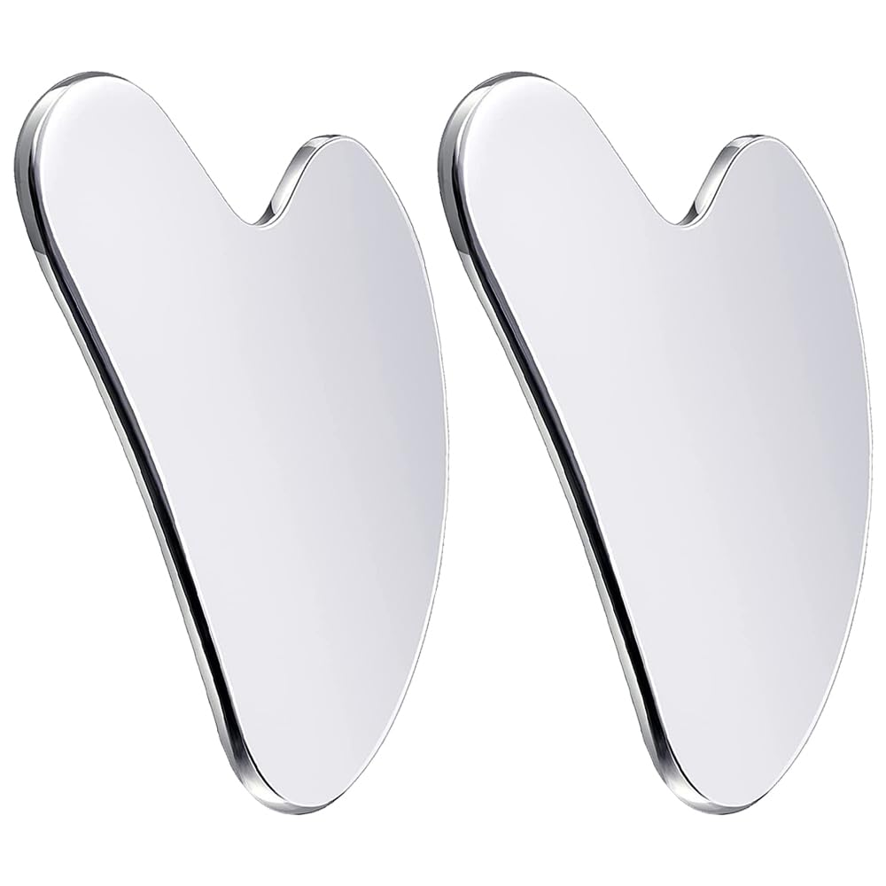 RUIYUNZHUZHU Stainless Steel Gua Sha Facial Tools Metal Gua Sha Guasha (Silver-2*Heart-Shaped)