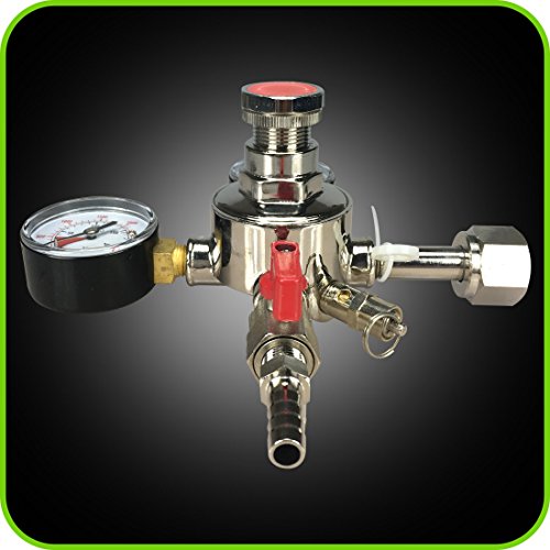 Co2 Beer Regulator Dual Gauge Draft Beer Dispensing Kegerator Heavy Duty 0 to 60 PSI - 0 to 3000 Tank Pressure CGA-320 Inlet Connection with 3/8" O.D. Outlet Barb Features Safety Pressure Relief Valve