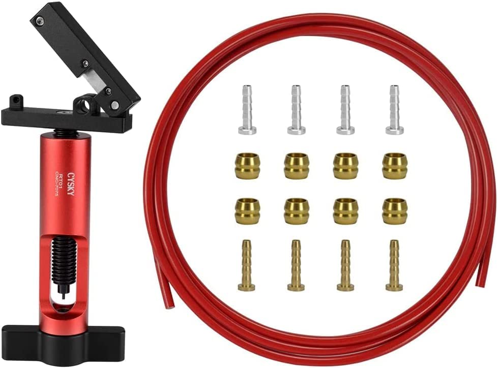 BESNIN Hydraulic Brake Hose Kit with 2-in-1 Cutter & Barb Insertion Tool – 2.5m Bicycle Brake Line + 4x BH90 / 4x BH59 Barbs & Olives for Mountain Road E-Bike (Hose Cutter + Hydraulic Hose, Red)