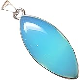Natural Aqua Blue Chalcedony 925 Solid Sterling Silver Pendant 40mm