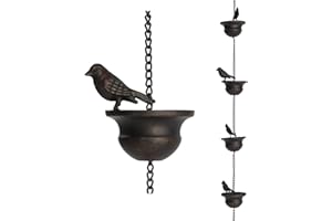 Jemeni 12 Feet Mobile Birds on Cups Rain Chain for Outside, Rain Chains for Gutters Downspouts, Dark Bronze