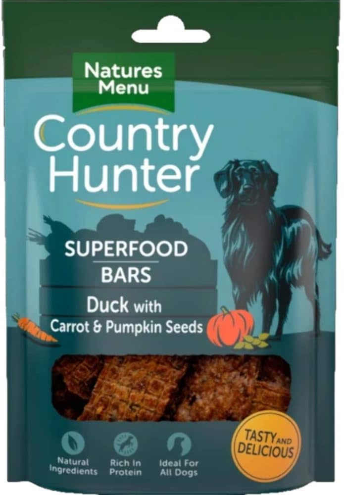 Natures Menu Country Hunter Superfood Dog Bars Duck with Carrot & Pumpkin Seeds 7x100gm, Duck, Carrot and Pumpkin Seeds