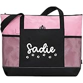 BYFDIY Custom Dog Tote Bag Canvas Mesh Personalized Name Dog Paw Print Tote Bag Doggie Things Pet Birthday Gifts For Women Mom