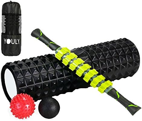 Youly Massage Mobility Kit Including 18 inch Large Size Foam Roller Muscle Roller Stick and Massage Balls for Pain Relief, Physical Therapy, Deep Tissue Trigger, Balance-improving