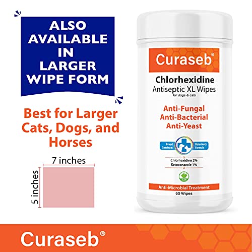 BEXLEY LABS Curaseb Chlorhexidine Wipes for Dogs & Cats, Relieves Skin