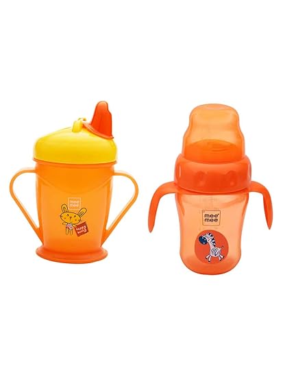Mee Mee Easy Grip Sipper Cup with Twin Handle (Orange 180ml+Orange 210ml)