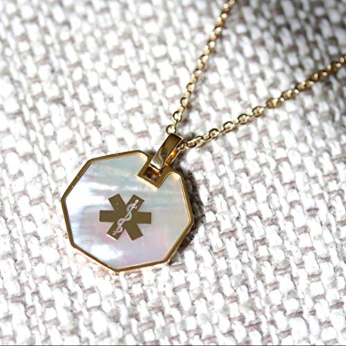 My Identity Doctor USA - Medical Alert Womens Mens Necklace with Pendant - Custom Engraving for Diabetes Warfarin Dialysis Stroke Pacemakers - Steel Gold Toned - 24in-60cm - with Clasp - Thumbnail 2