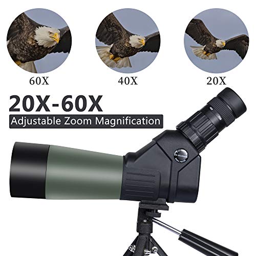 20-60x60 HD Spotting Scope with Tripod, Optics Zoom 57-120Ft/1000Yds BAK4 Angled Spotting Scope for Target Shooting,Hunting,Bird Watching,Wildlife Scenery