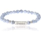 NTLX Christian Bracelets for Women – Blessed Bracelet – Natural Stone Stretch Prayer Bracelet – Inspirational Message Jewelry - Great Gift