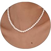 CAROVO Dainty Pearl Pendant Necklaces for Women 14k Gold Plated Barque Pearl Chain Necklace Delicate Handmade Cultured Pearl Necklace Everyday Jewelry for Gifts