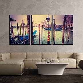 3 Piece Canvas Wall Art - Amazing View of Grand Canal at Sunset in San Marco, Venice, Italy - Modern Home Art Stretched and Framed Ready to Hang - 16"x24"x3 Panels