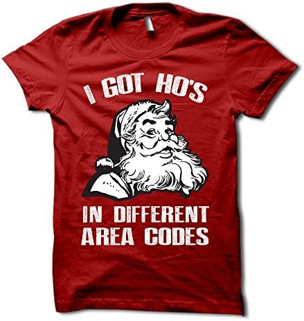 I Got Ho's In Different Areas Codes Santa Shirt - Funny Christmas T Shirt Red...