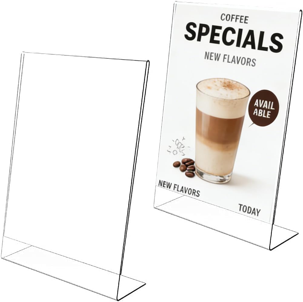 Aieraczy 2 Pack Acrylic Sign Holders A5, Plastic Display Stands A5 Acrylic L-Shaped Base Menu Holders for Tables, Poster Counter Leaflet Sign Stands for Restaurant, Hotel, Office, Shop Stall