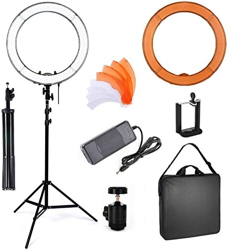 PHOTO MASTER 18 Inch Dimmable LED Camera Photo Video Ring Light and Light Stand Lighting Kit, Included Dimmable Ring Light,Tripod Stand,Diffuser,Phone Holder,Ball Head,Screw Adapter for Youtube Vine V