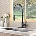 KINGO Farmhouse Single Hole Oil Rubbed Bronze Stainless Steel Spring Kitchen Faucet, Matte Black Tall Kitchen Sink Faucet with Pull Down Sprayer